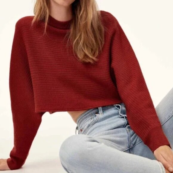 Aritzia Wilfred Free Naomi Cropped Turtleneck Sweater XS Brick (Reddish … - Picture 4 of 9